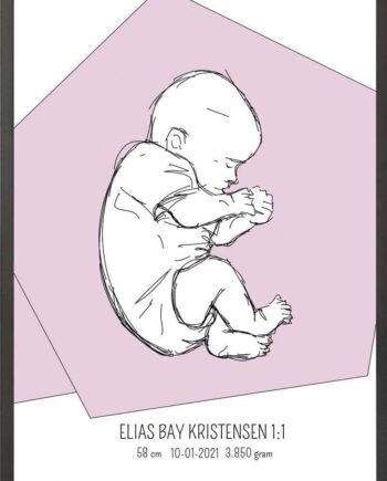 Birth Poster   Fødselsplakat  :  Fosterstilling Lyserød