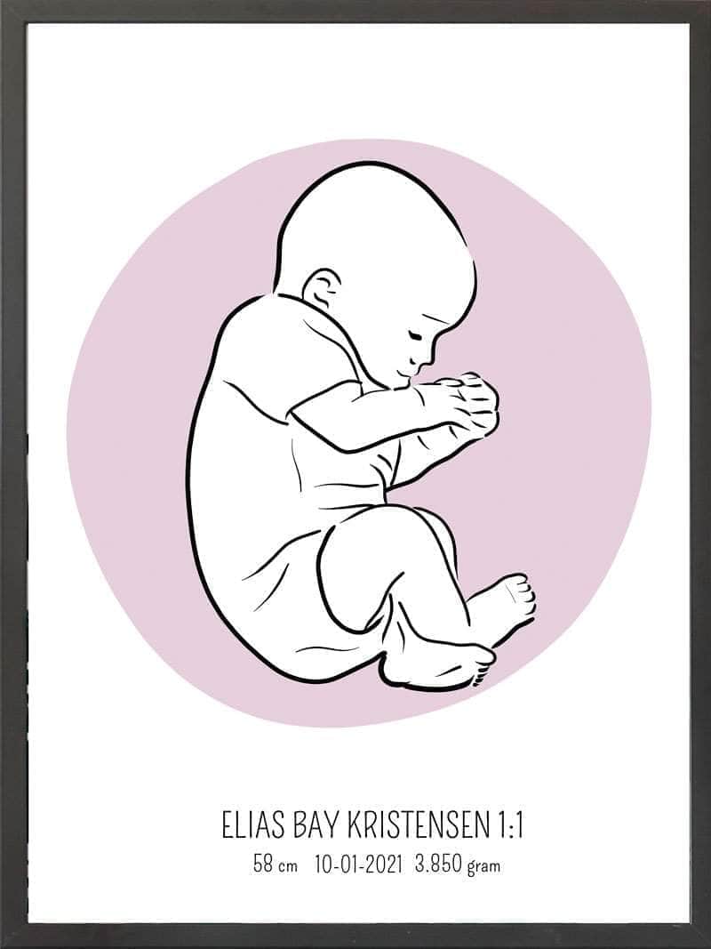 Birth Poster Fødselsplakat : Fosterstilling Lyserød