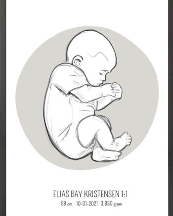 Birth Poster   Fødselsplakat  :  Fosterstilling Lyserød