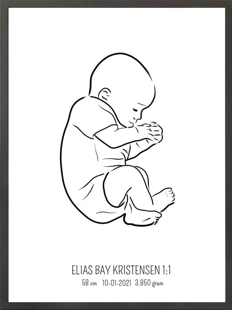 Birth Poster Fødselsplakat : Fosterstilling Lyserød