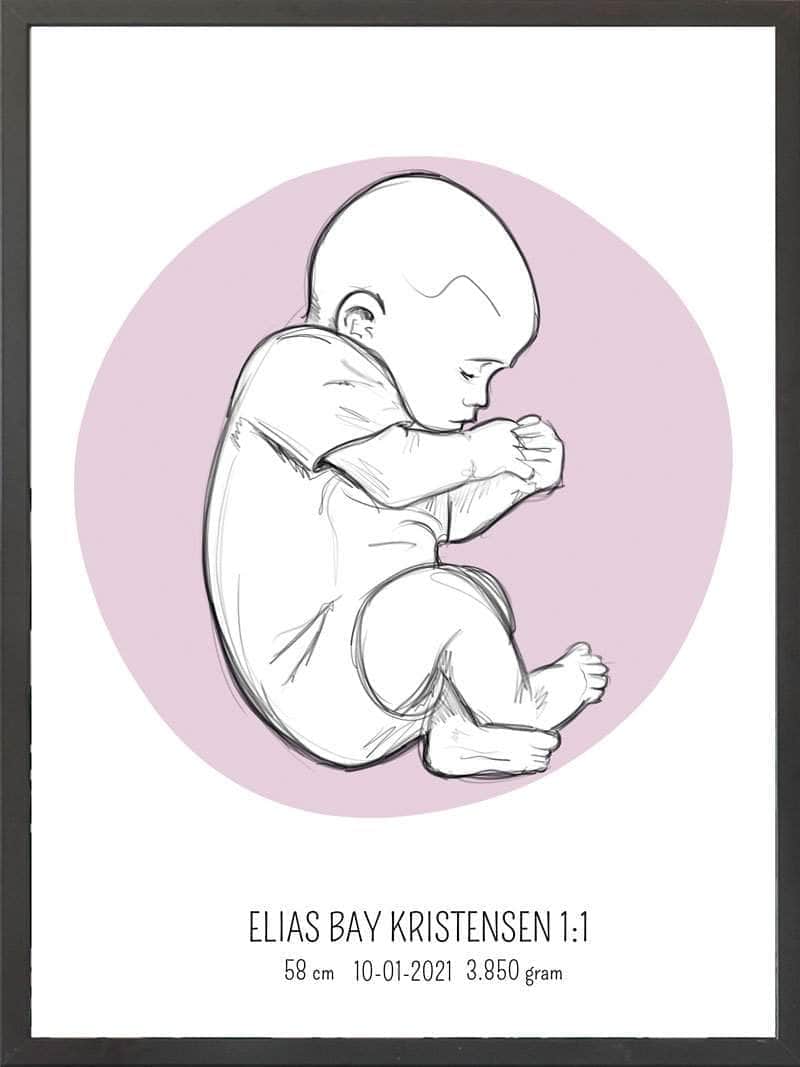 Birth Poster Fødselsplakat : Fosterstilling Lyserød