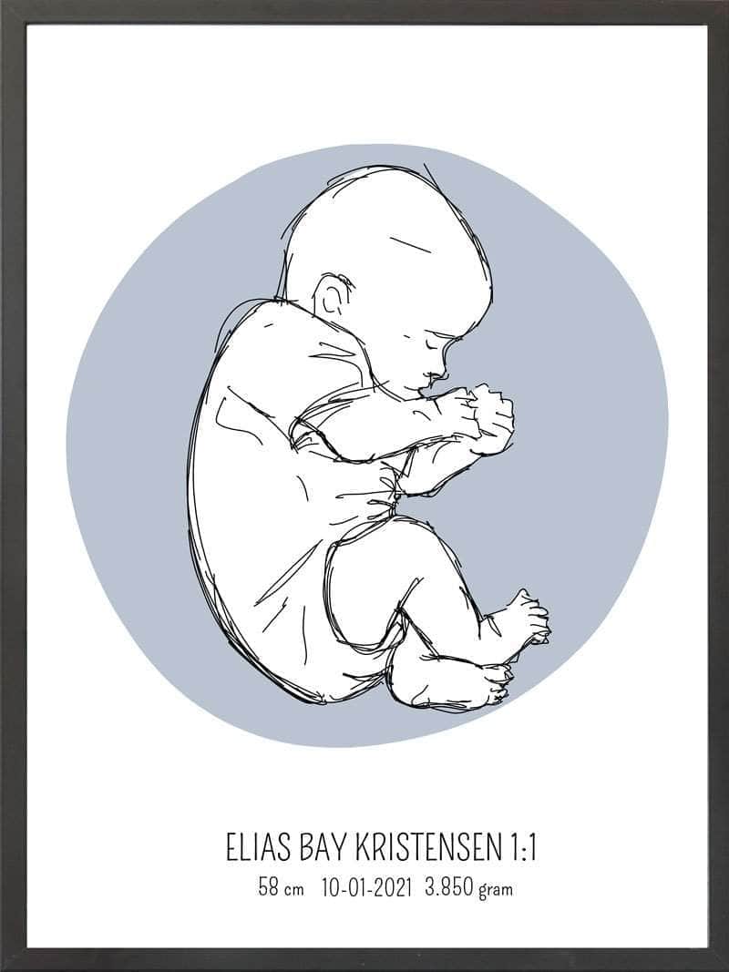 Birth Poster Fødselsplakat : Fosterstilling Lyserød