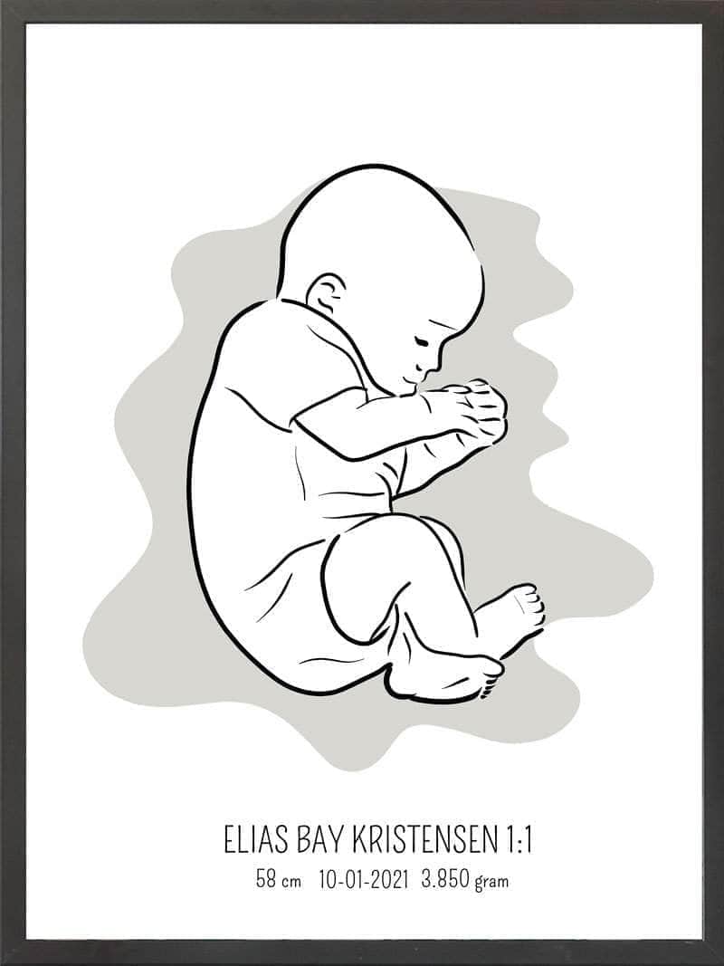 Birth Poster Fødselsplakat : Fosterstilling Lyserød