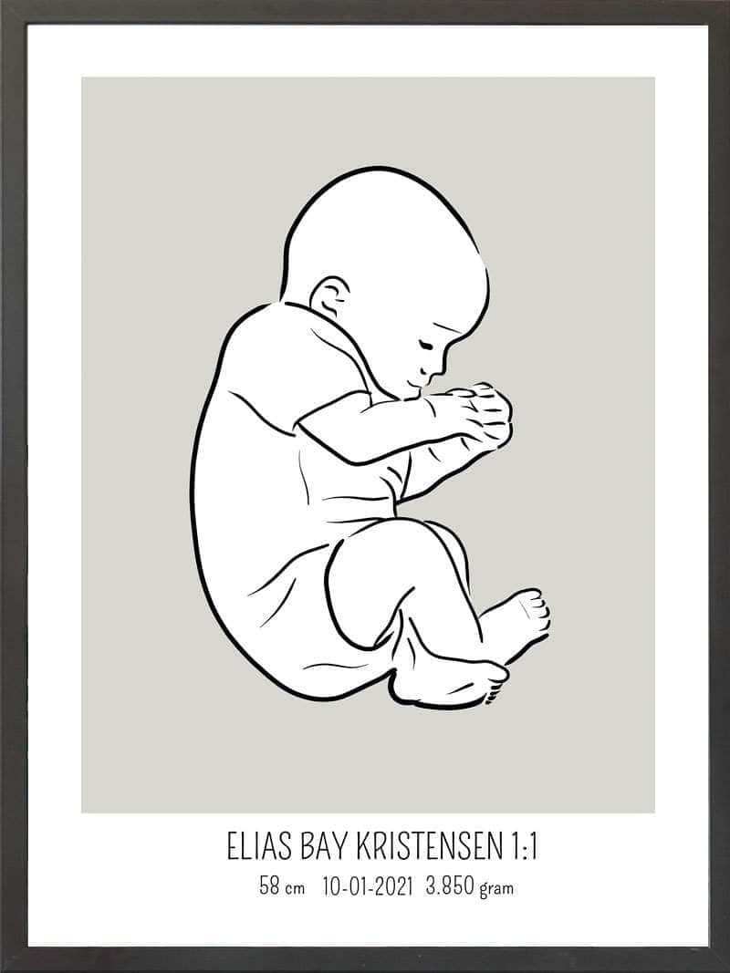 Birth Poster Fødselsplakat : Fosterstilling Lyserød