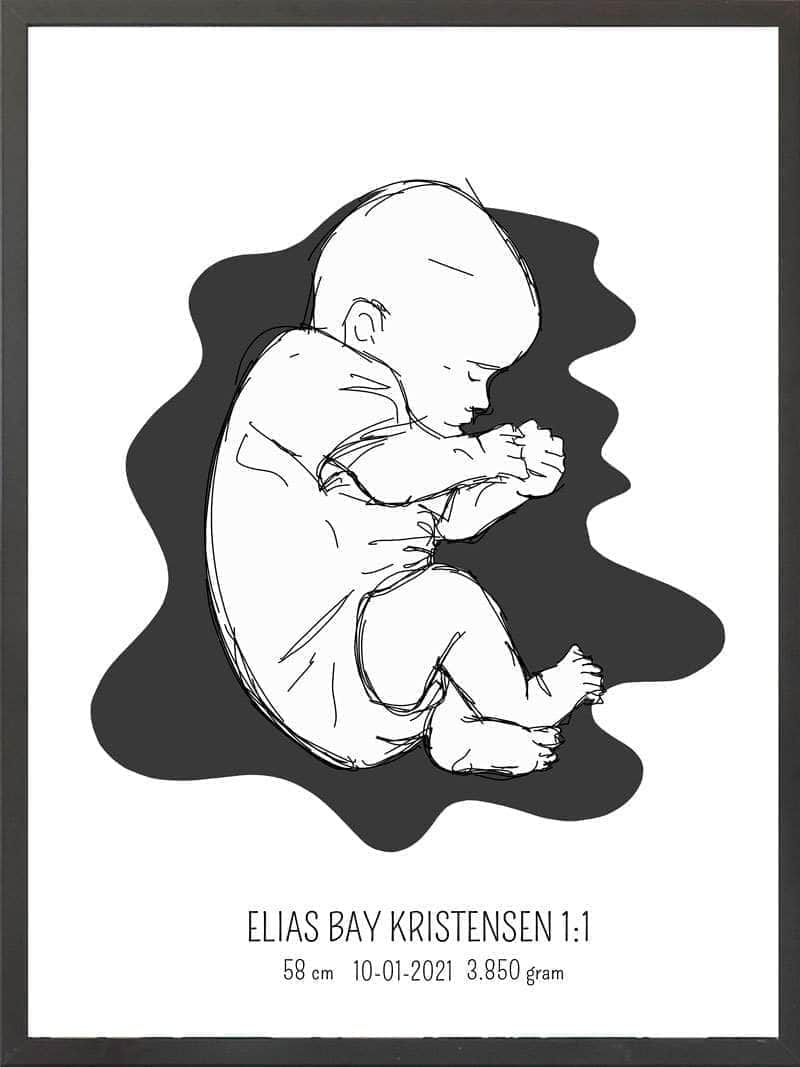 Birth Poster Fødselsplakat : Fosterstilling Lyserød