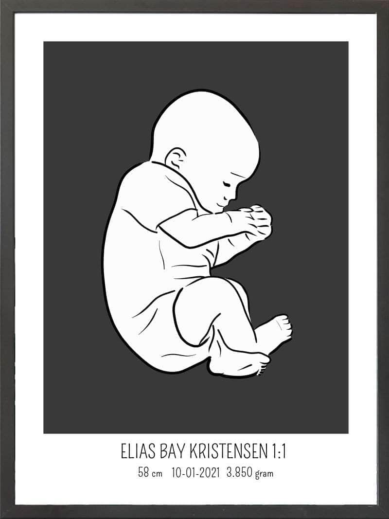 Birth Poster Fødselsplakat : Fosterstilling Lyserød