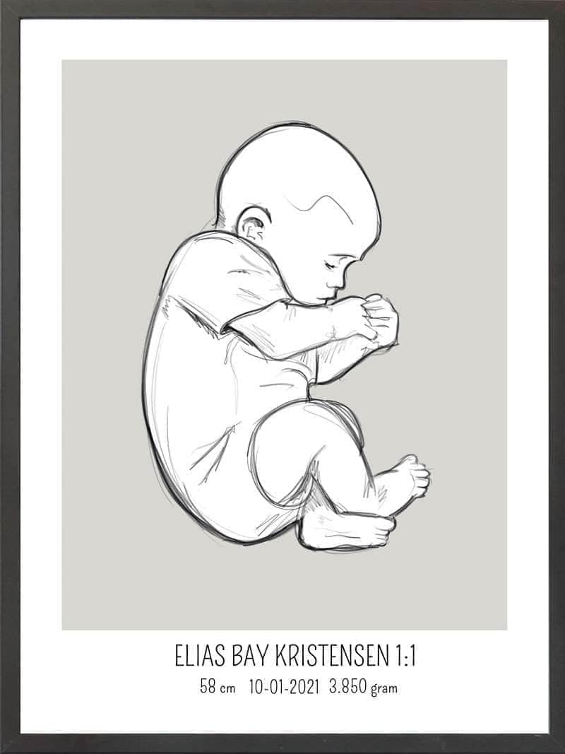 Birth Poster Fødselsplakat : Fosterstilling Lyserød