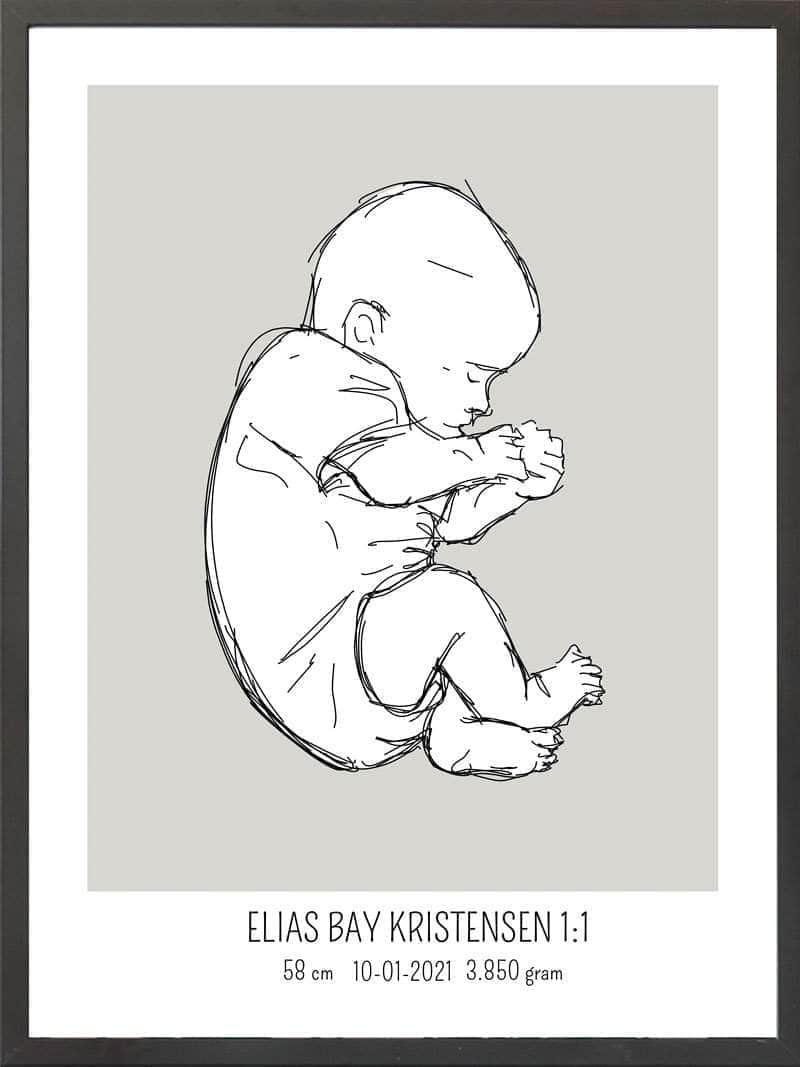 Birth Poster Fødselsplakat : Fosterstilling Lyserød