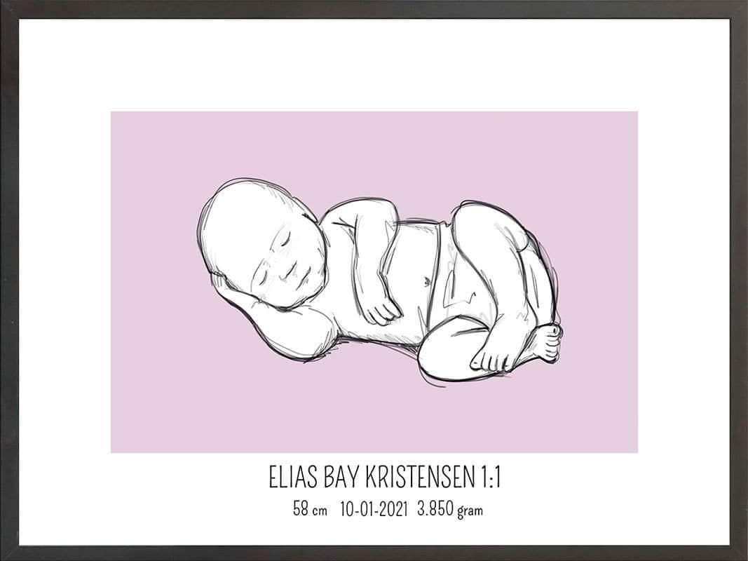 Birth Poster Fødselsplakat : Liggende Blå