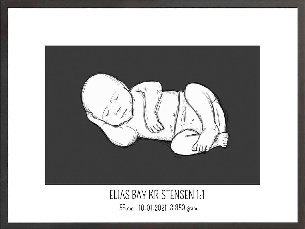 Birth Poster Fødselsplakat : Liggende Blå