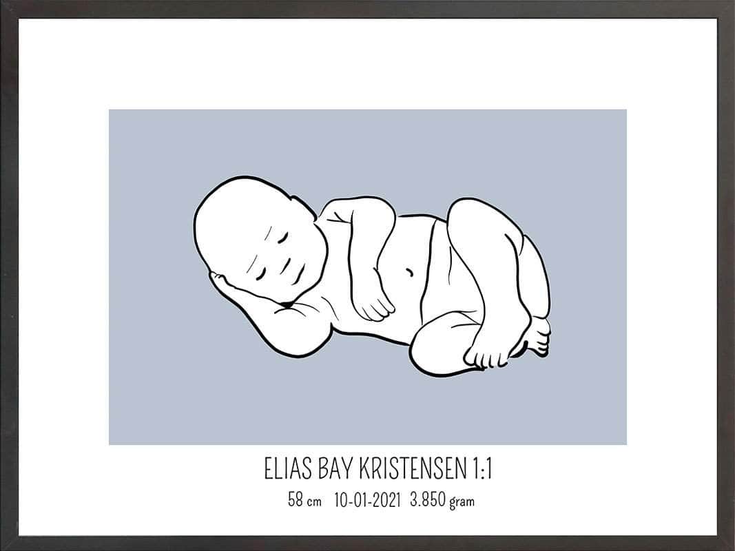 Birth Poster Fødselsplakat : Liggende Blå