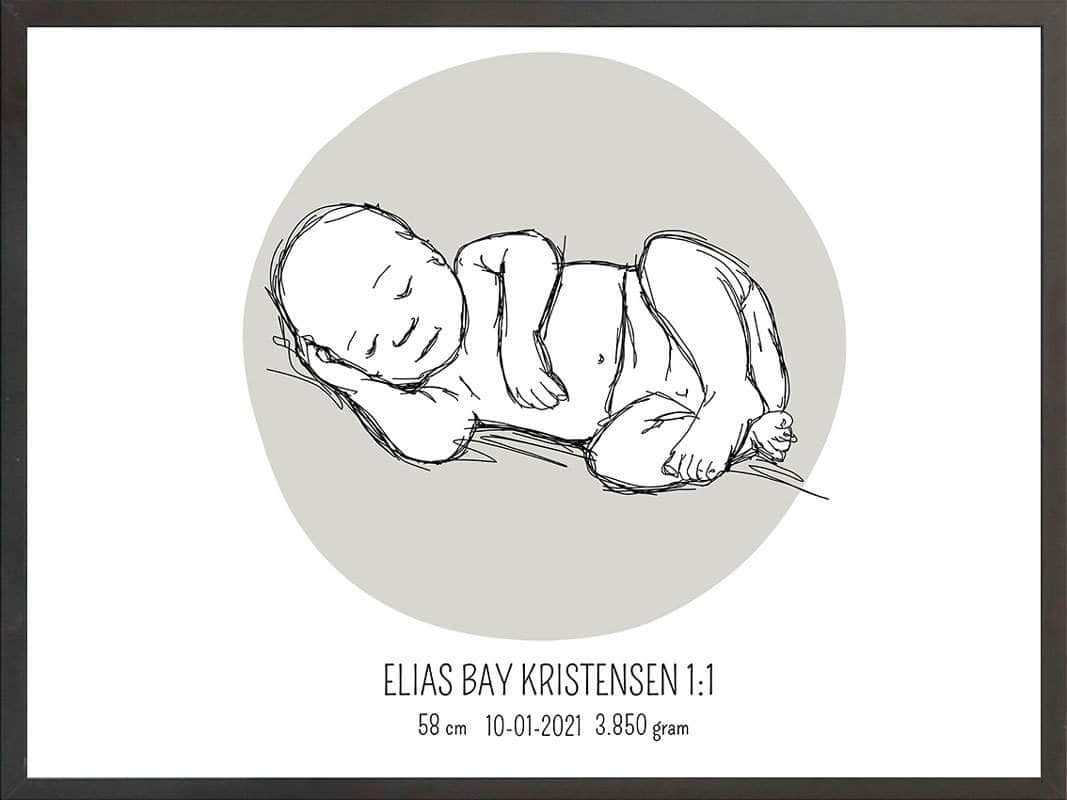 Birth Poster Fødselsplakat : Liggende Blå