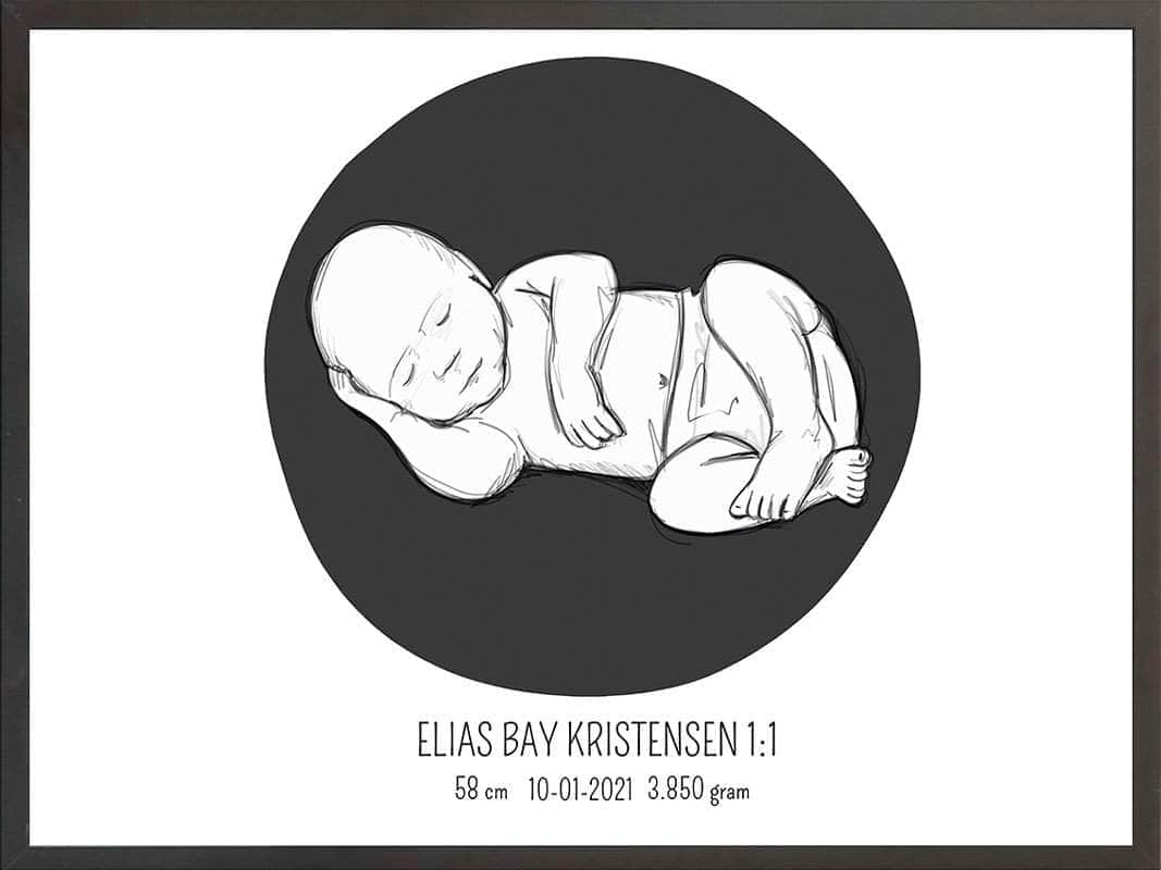 Birth Poster Fødselsplakat : Liggende Blå