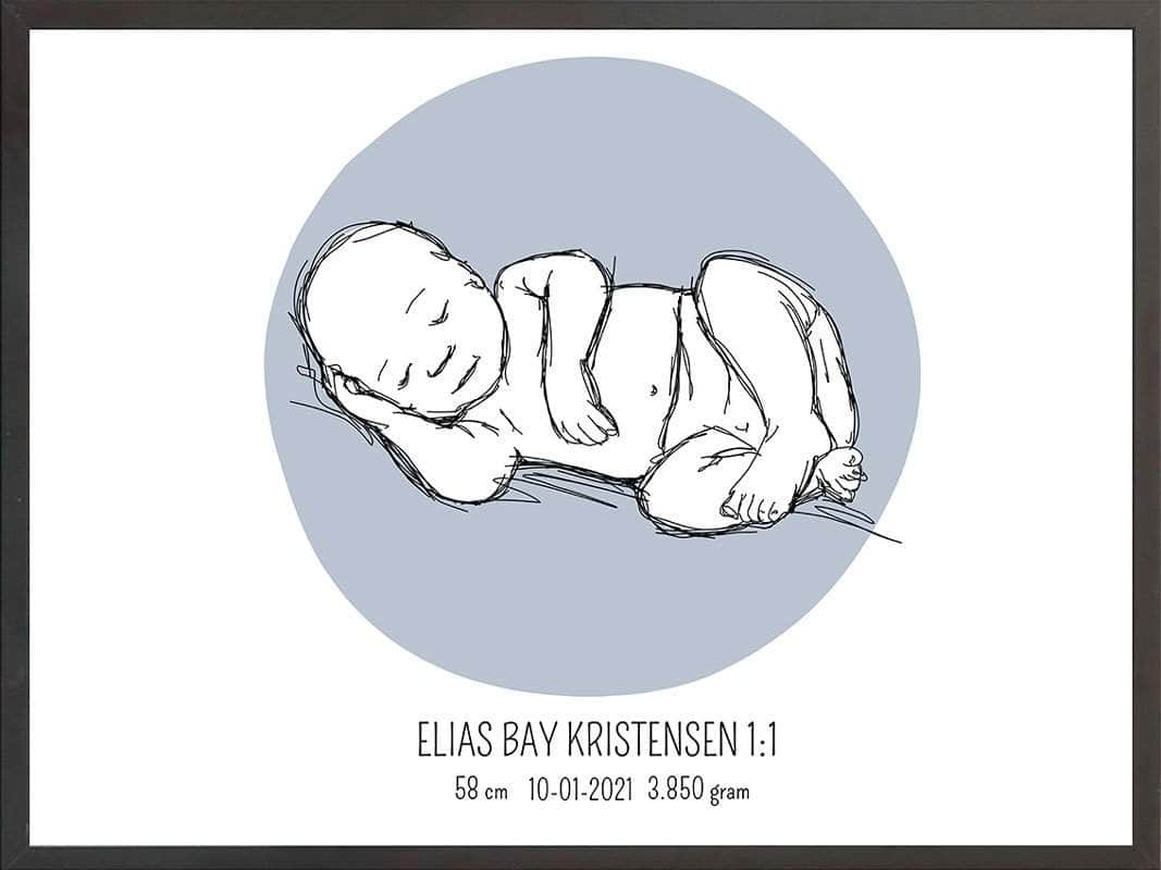 Birth Poster Fødselsplakat : Liggende Blå
