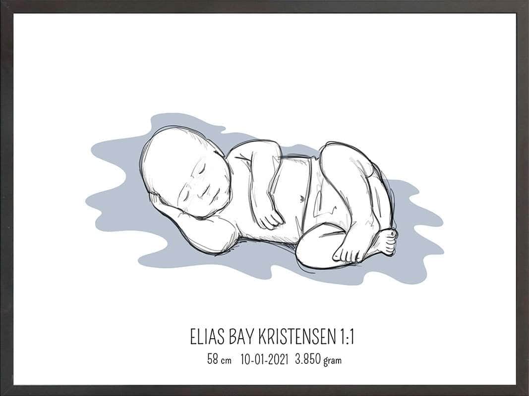 Birth Poster Fødselsplakat : Liggende Blå