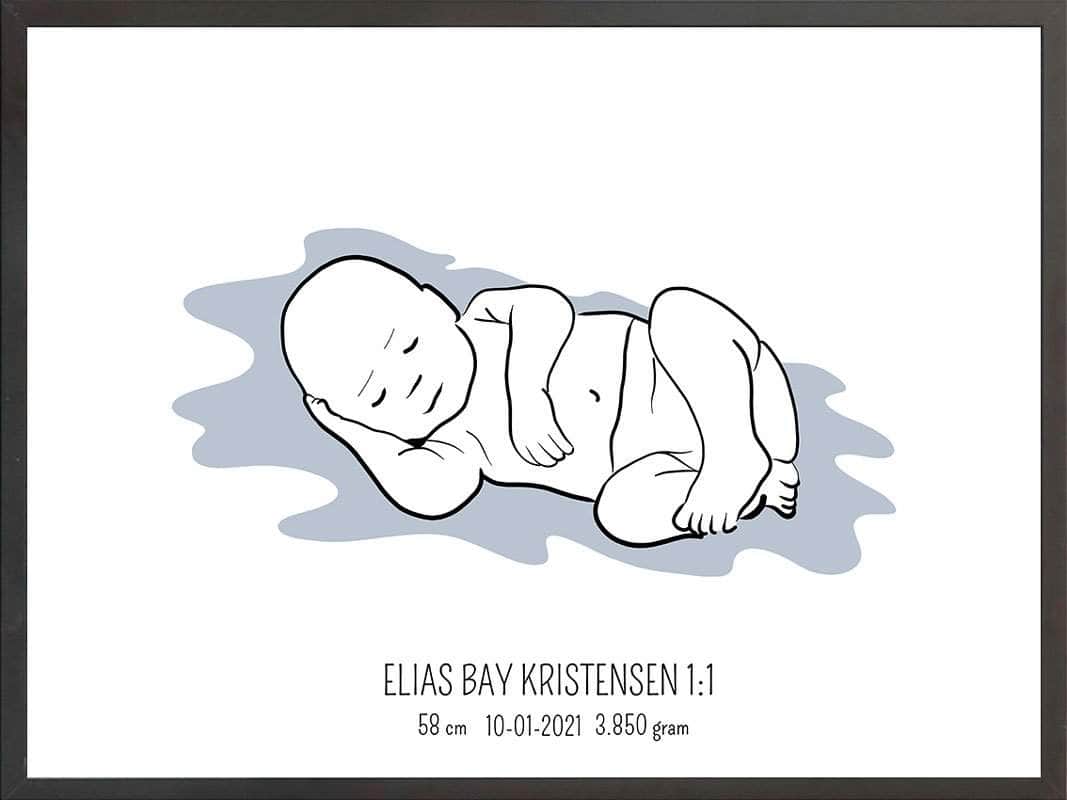 Birth Poster Fødselsplakat : Liggende Blå