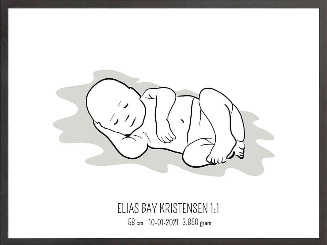 Birth Poster Fødselsplakat : Liggende Blå