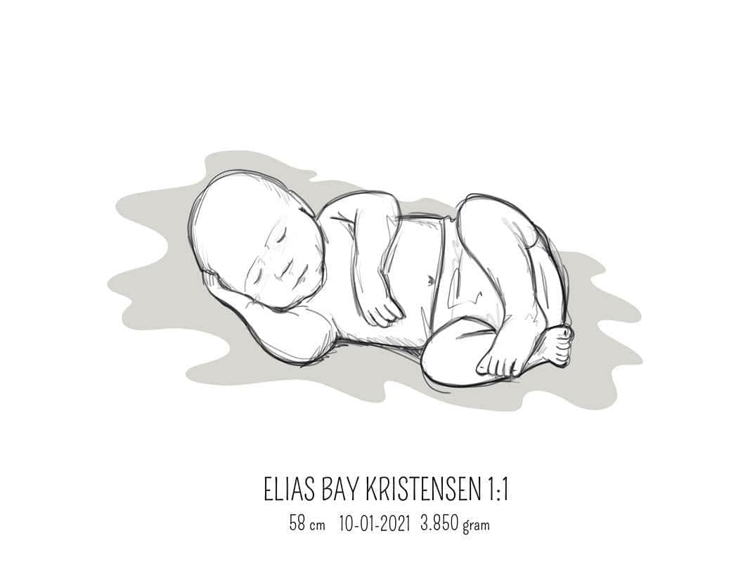 Birth Poster Fødselsplakat : Liggende Blå