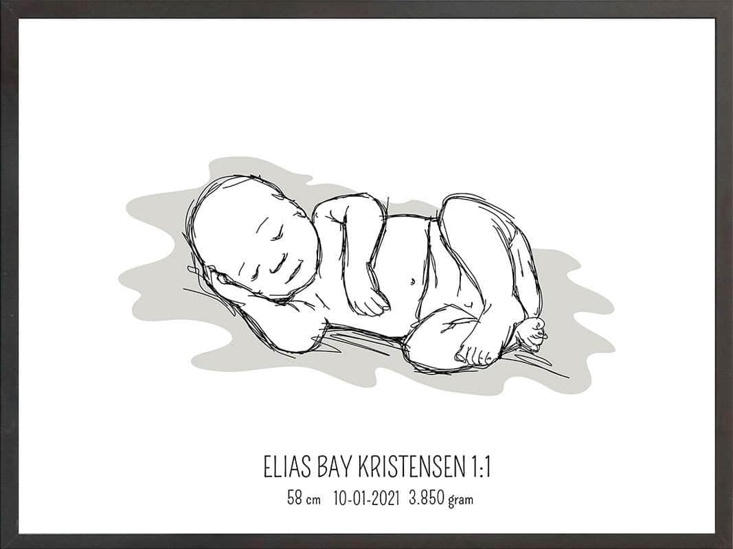 Birth Poster Fødselsplakat : Liggende Blå