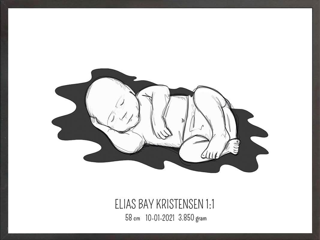 Birth Poster Fødselsplakat : Liggende Blå