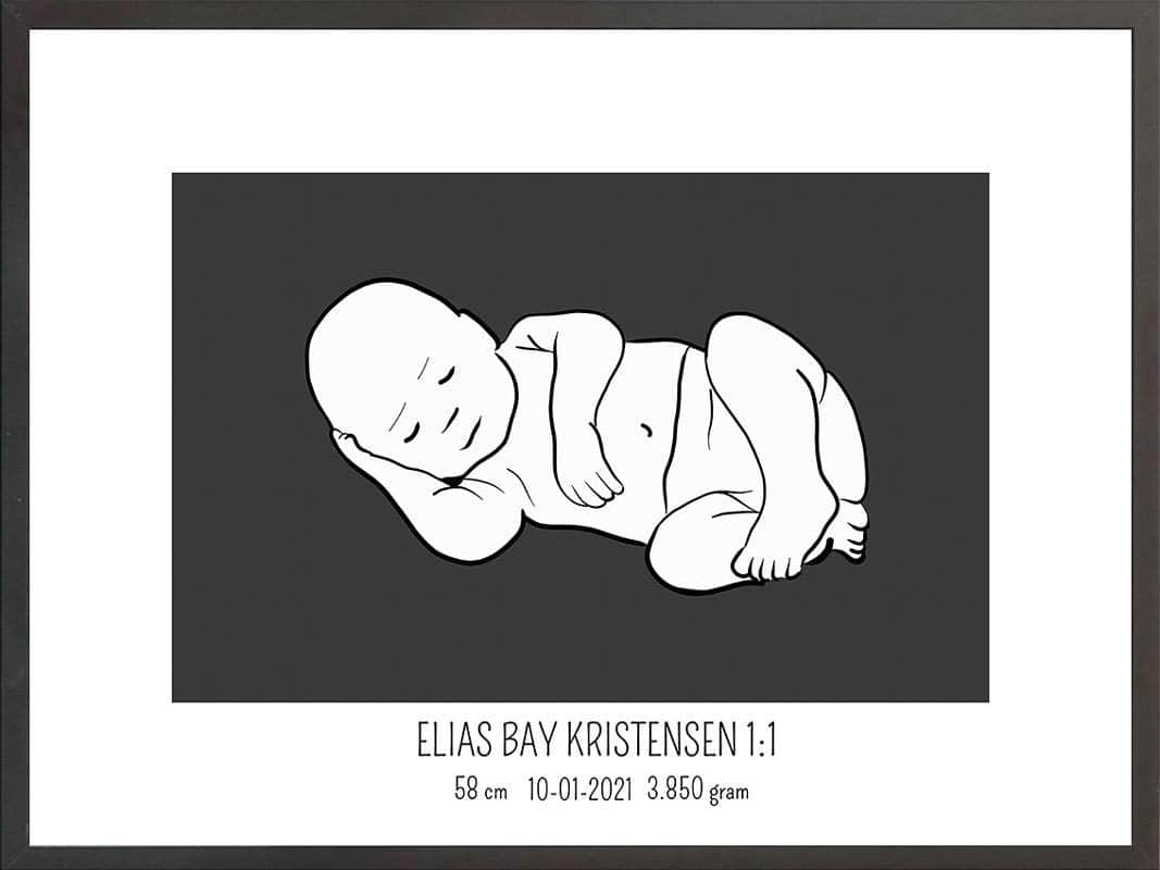 Birth Poster Fødselsplakat : Liggende Blå