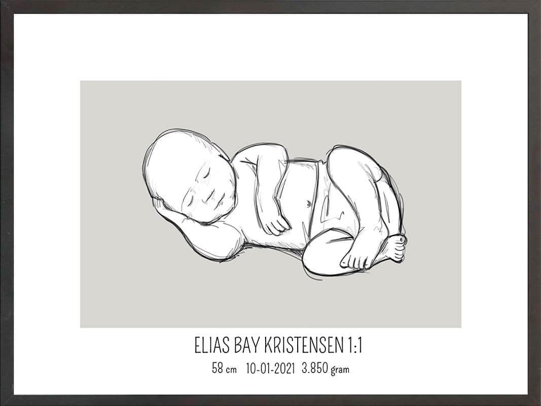Birth Poster Fødselsplakat : Liggende Blå