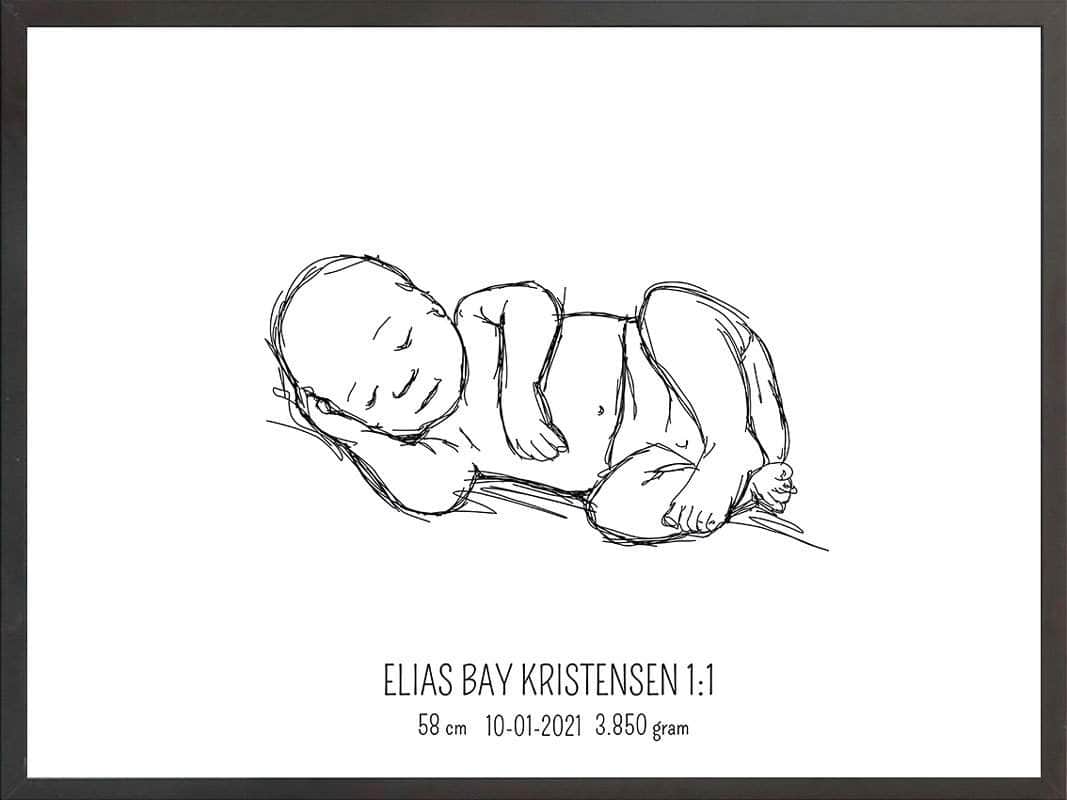 Birth Poster Fødselsplakat : Liggende Blå