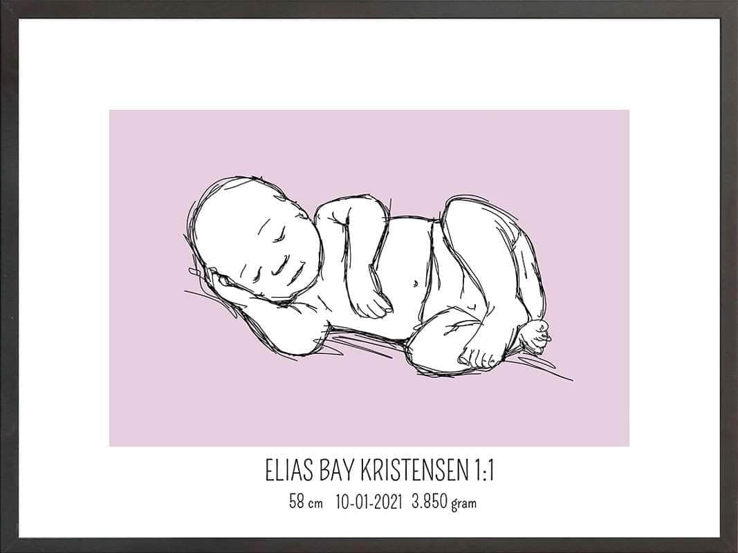 Birth Poster Fødselsplakat : Liggende Lyserød