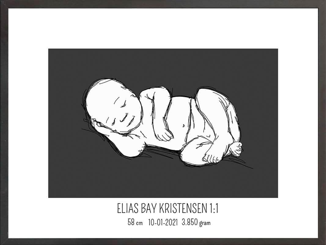 Birth Poster Fødselsplakat : Liggende Lyserød