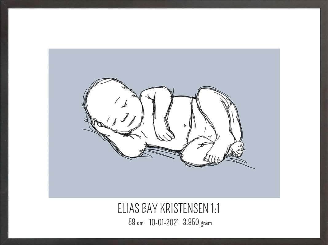 Birth Poster Fødselsplakat : Liggende Lyserød