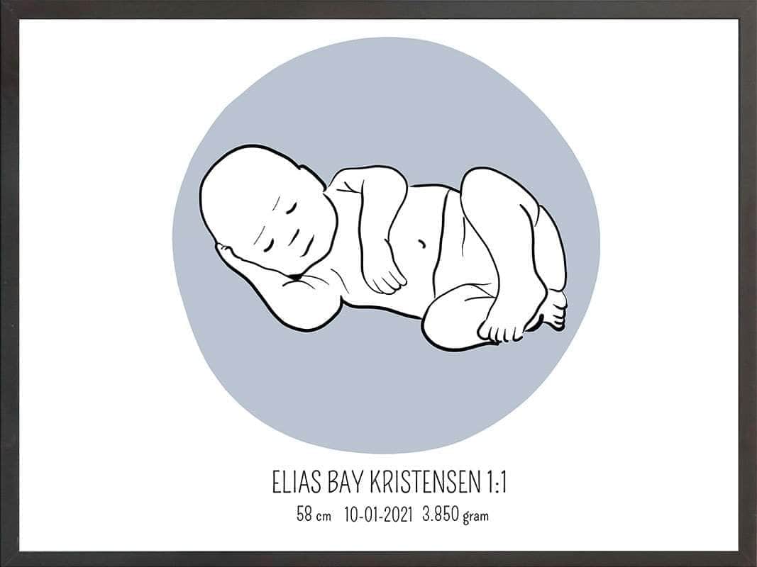 Birth Poster Fødselsplakat : Liggende Lyserød