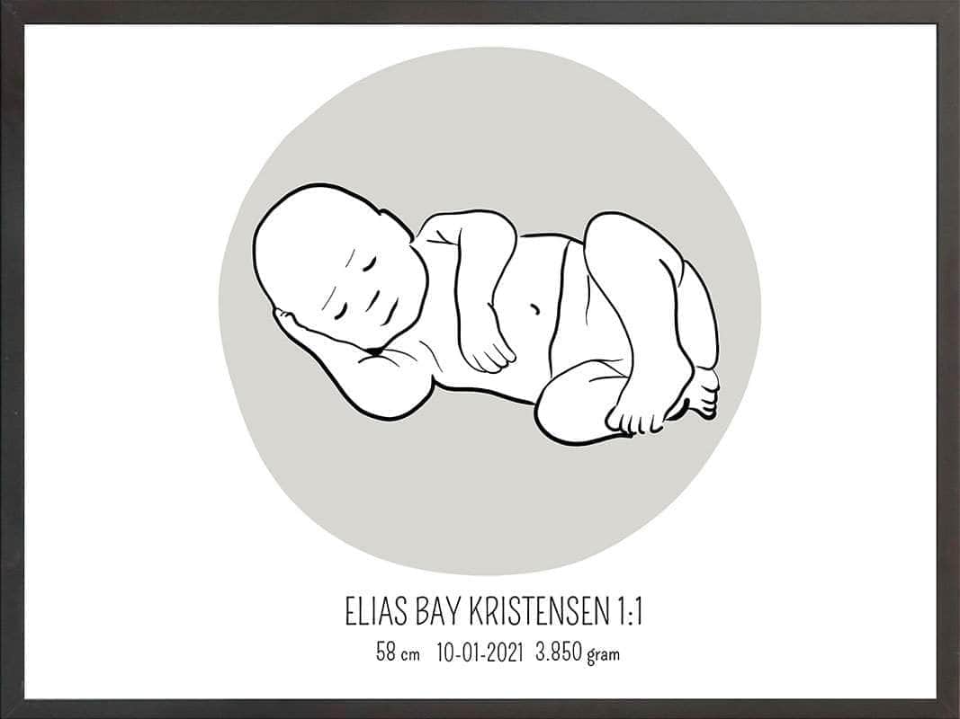 Birth Poster Fødselsplakat : Liggende Lyserød