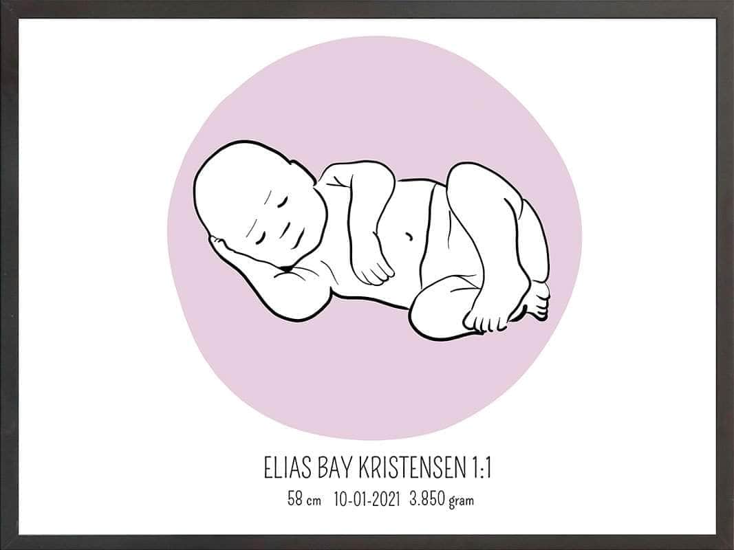 Birth Poster Fødselsplakat : Liggende Lyserød