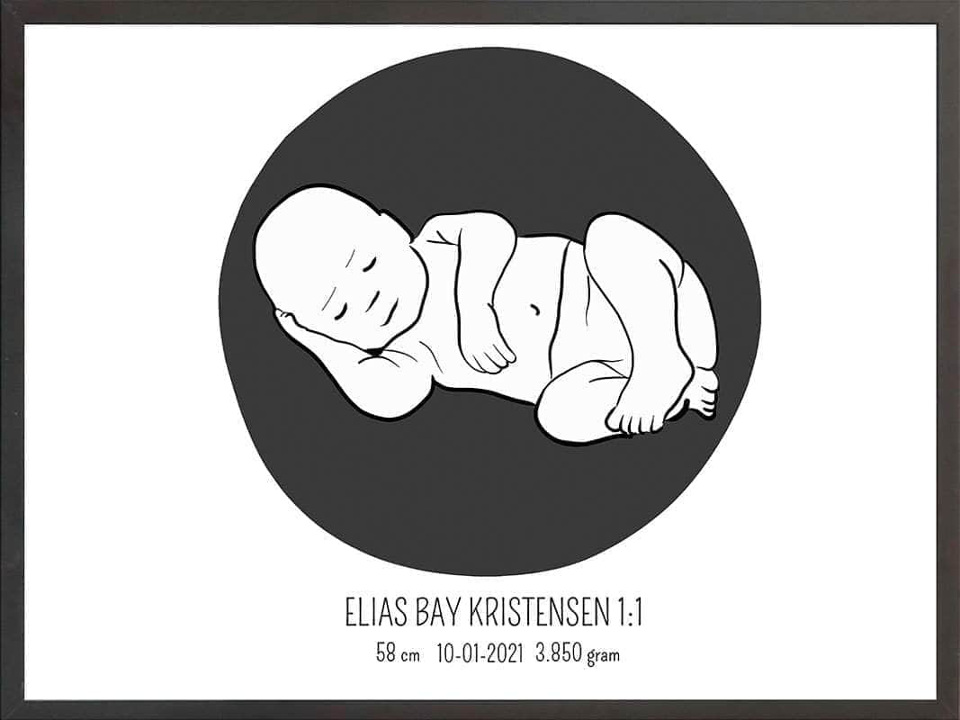 Birth Poster Fødselsplakat : Liggende Lyserød