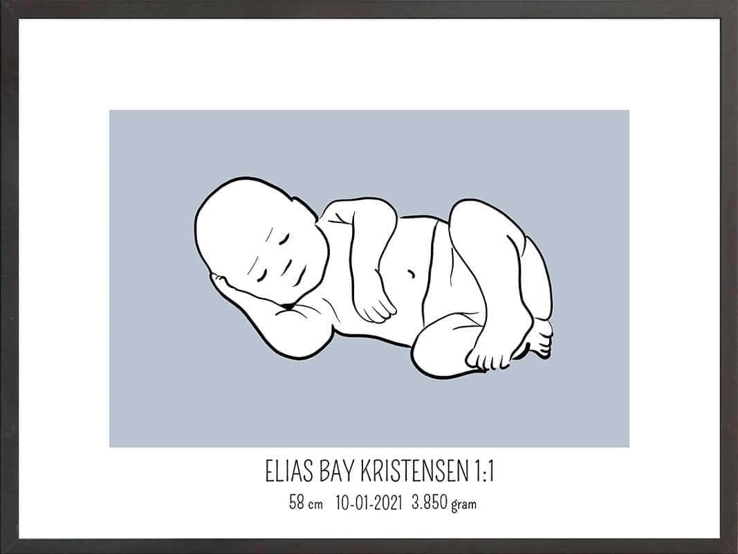 Birth Poster Fødselsplakat : Liggende Lyserød
