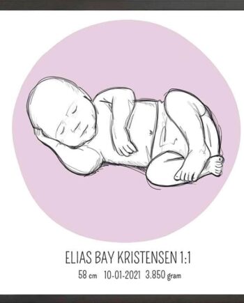 Birth Poster   Fødselsplakat  :  Liggende Lyserød