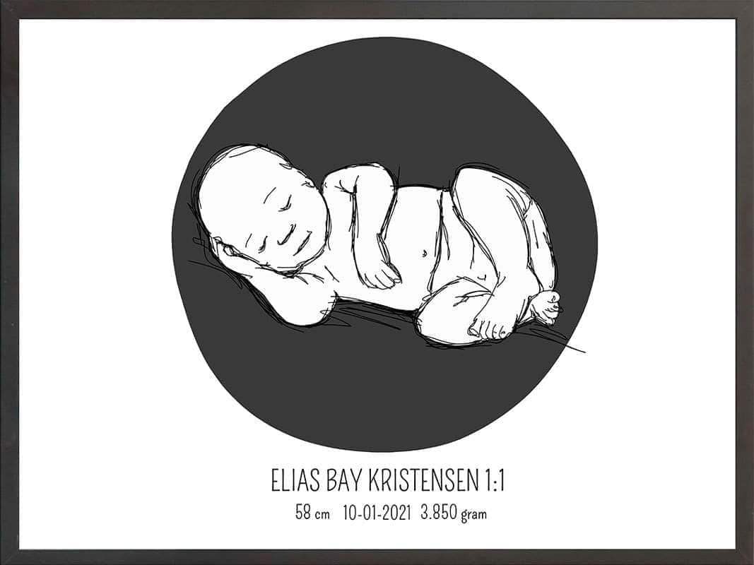Birth Poster Fødselsplakat : Liggende Lyserød