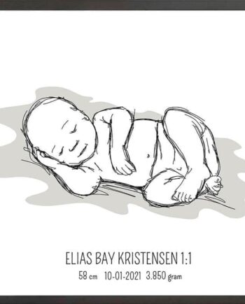 Birth Poster   Fødselsplakat  :  Liggende Lyserød