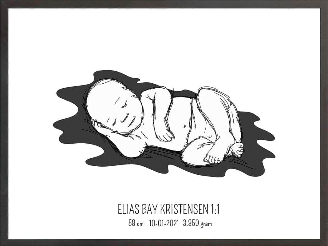 Birth Poster Fødselsplakat : Liggende Lyserød