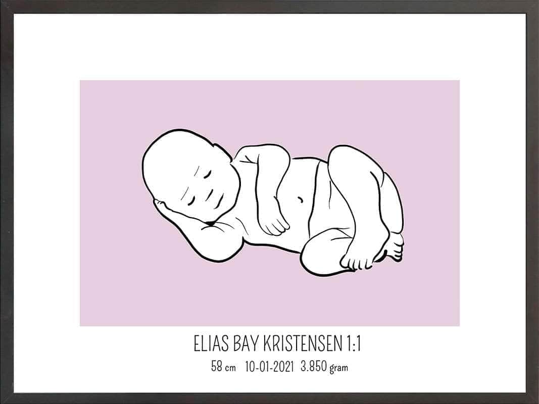 Birth Poster Fødselsplakat : Liggende Lyserød
