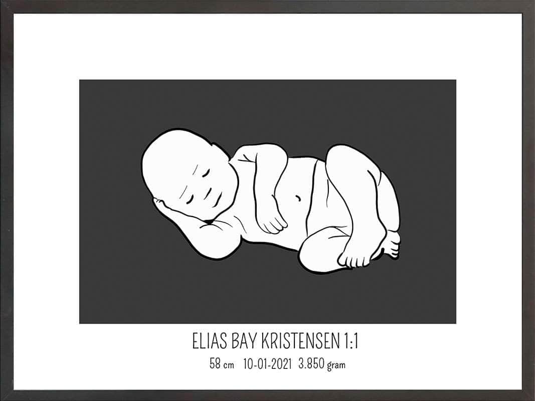 Birth Poster Fødselsplakat : Liggende Lyserød