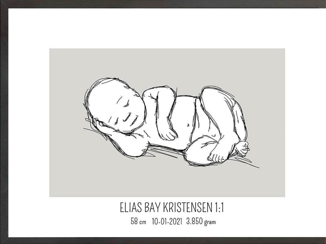 Birth Poster Fødselsplakat : Liggende Lyserød