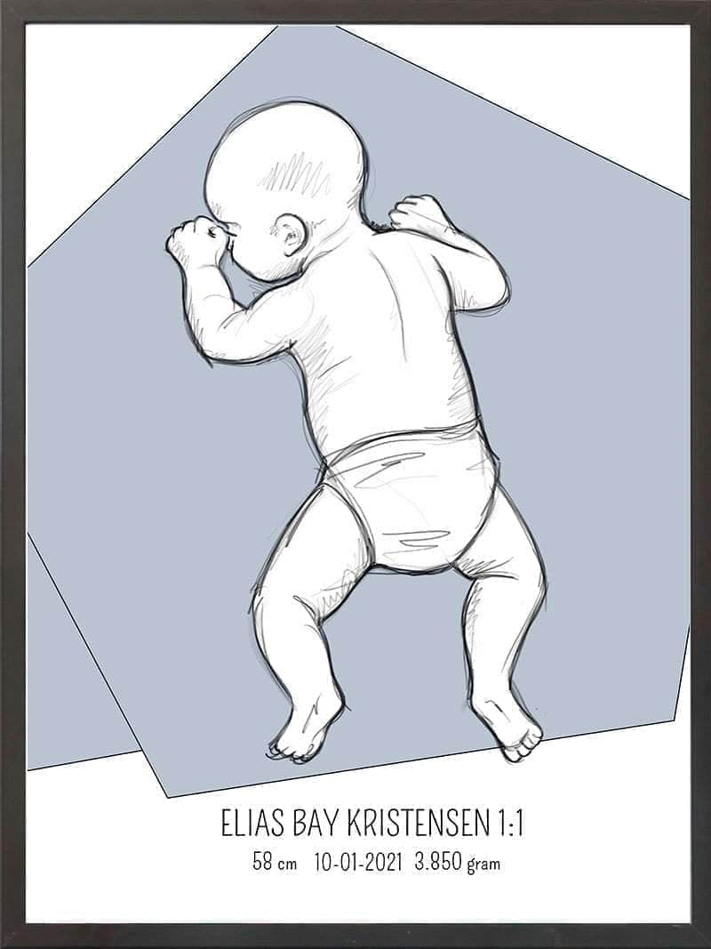 Birth Poster Fødselsplakat : På Maven Blå