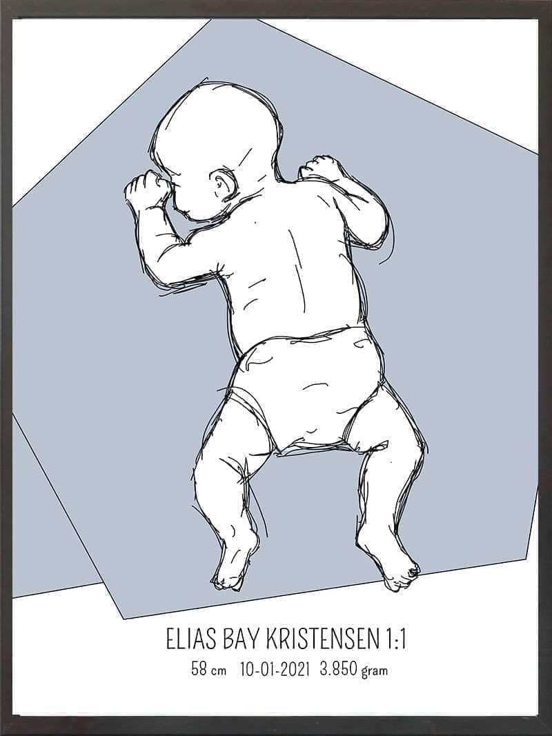 Birth Poster Fødselsplakat : På Maven Blå