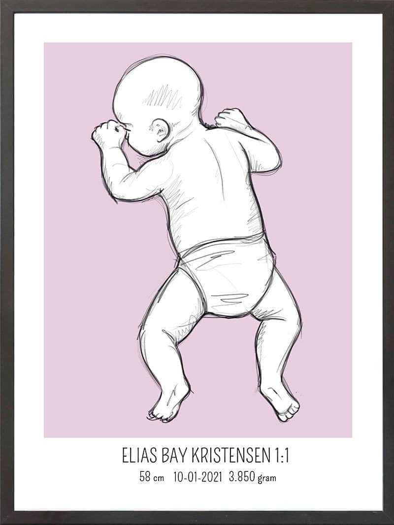 Birth Poster Fødselsplakat : På Maven Lyserød