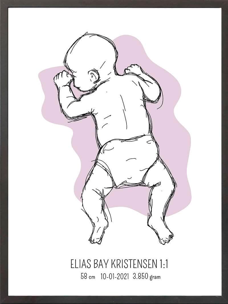 Birth Poster Fødselsplakat : På Maven Lyserød