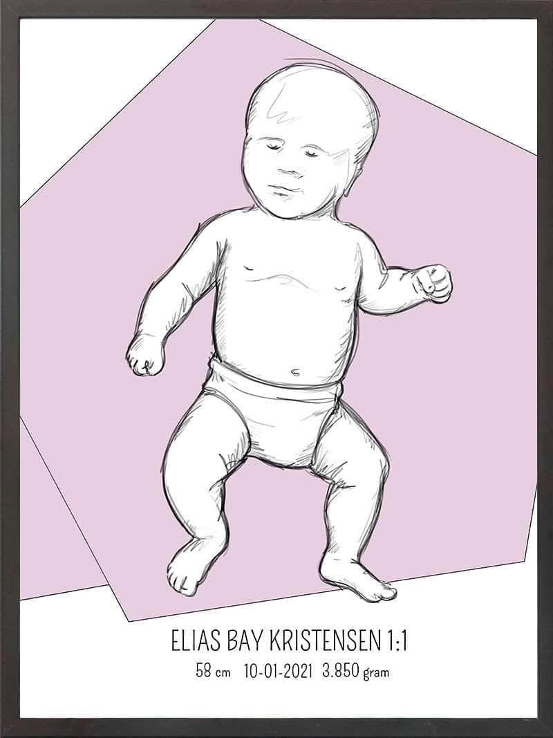 Birth Poster Fødselsplakat : Tumling Lyserød