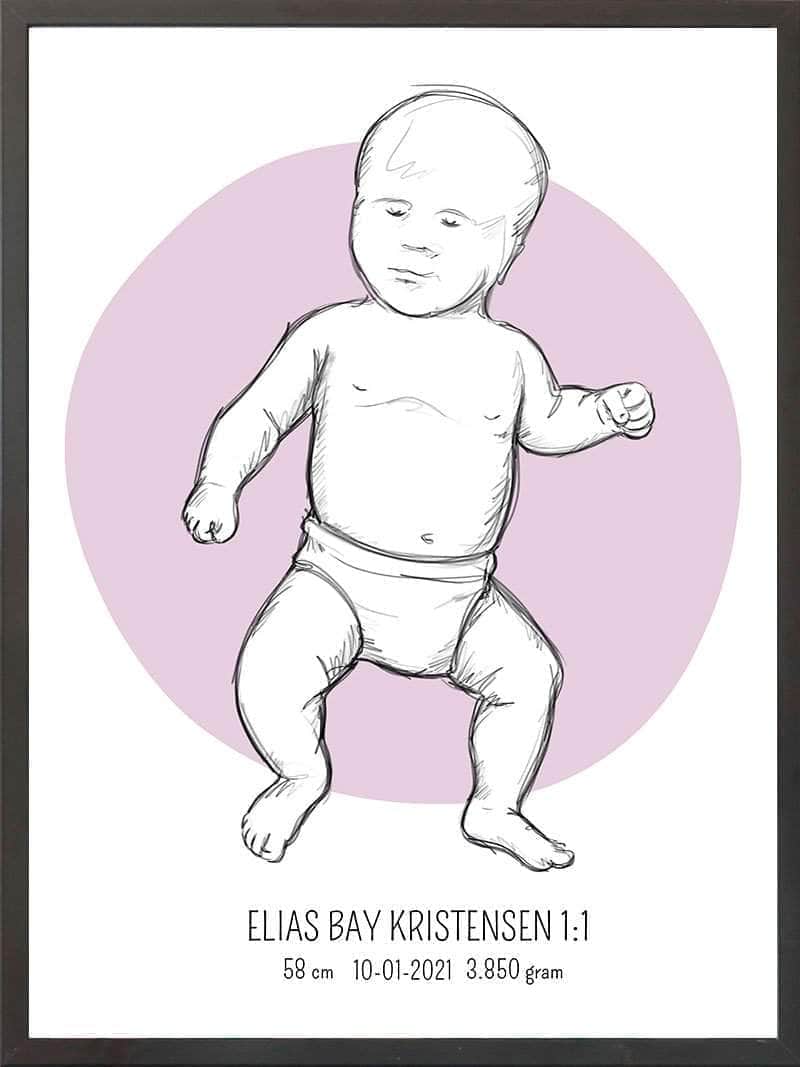 Birth Poster Fødselsplakat : Tumling Lyserød