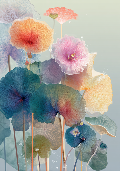 Blomster   Plakat   167    Akvarelblomster   Med   Linjespil   Og   Vanddråber