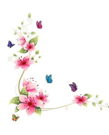 Blomsterranke   Pink   Med   Sommerfugle   Wallsticker